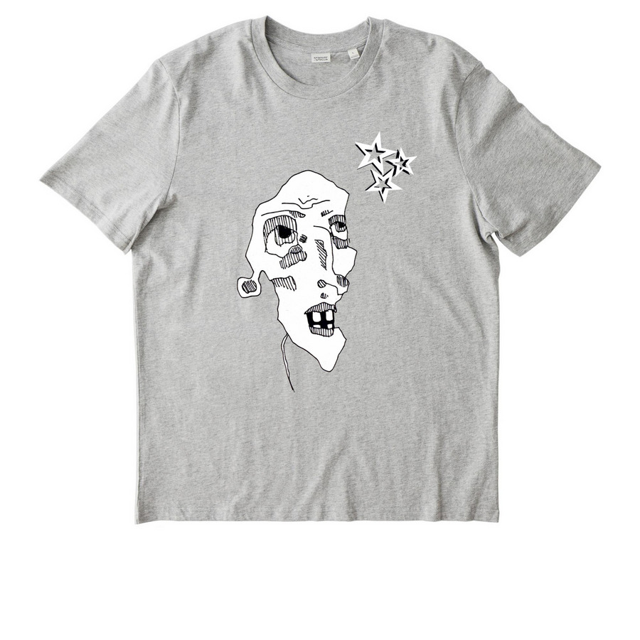 Starry Face, a Cool Heather Grey Stanley/Stella Unisex Creator 2.0 Tee