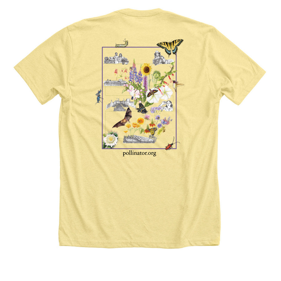 Pollinator Week 2024 Light Color Shirts, a Heather Yellow Gold Premium Unisex Tee (back-view)