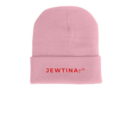 Jewtina - Beanies, a Pink Printed Cuffed Beanie