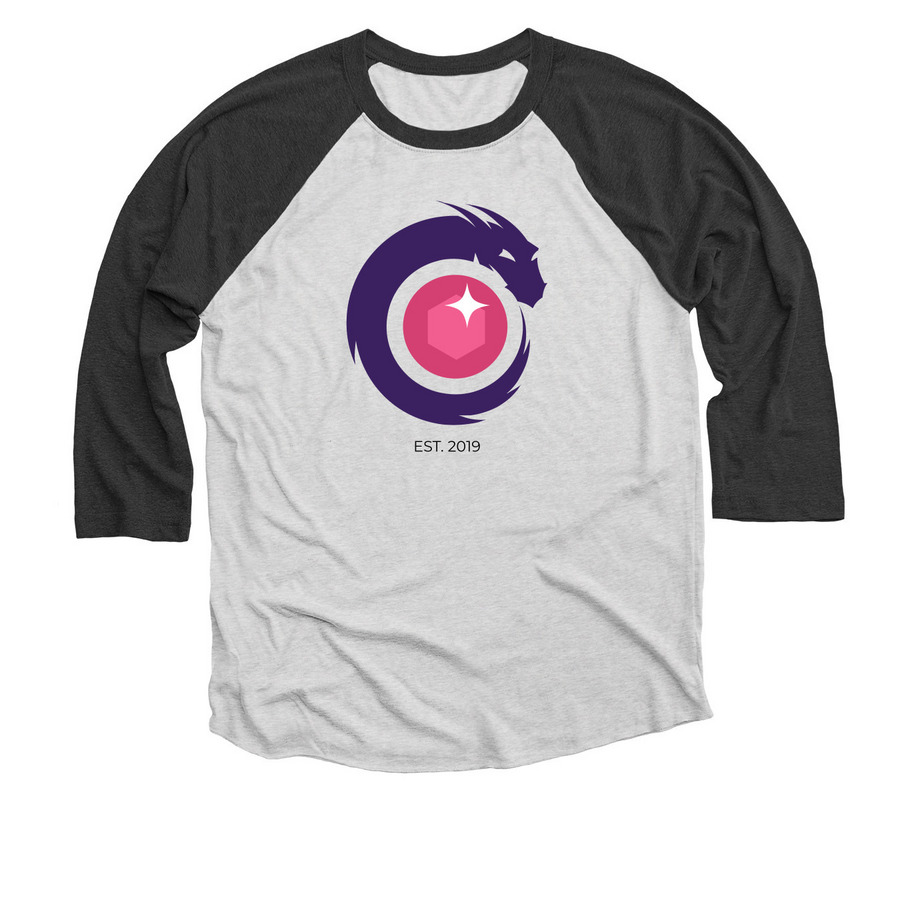 Moxfield Baseball Tee, a Black and Heather White 3/4 Sleeve Baseball Tee