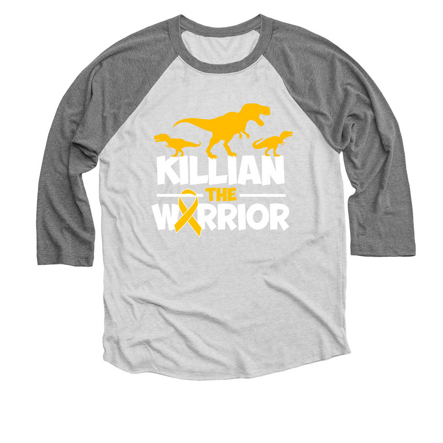Killian the Warrior - TShirt -Double Sided, a Premium Heather and Heather White 3/4 Sleeve Baseball Tee