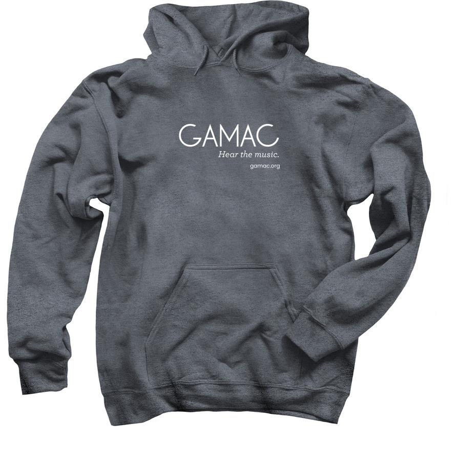 GAMAC logo shirts, a Dark Heather Pullover Hoodie