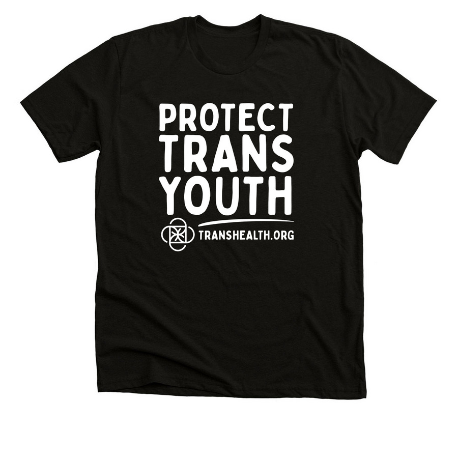 Protect Trans Youth- White logo, a Solid Black Blend Premium Unisex Tee