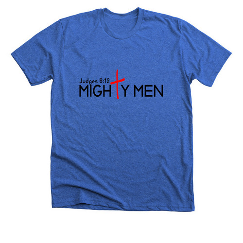MIGHTY MEN, a Heather True Royal Premium Unisex Tee
