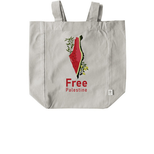 A canvas bag with a "Freedom for Palestine" d, a Natural Recycled Cotton Tote Bag