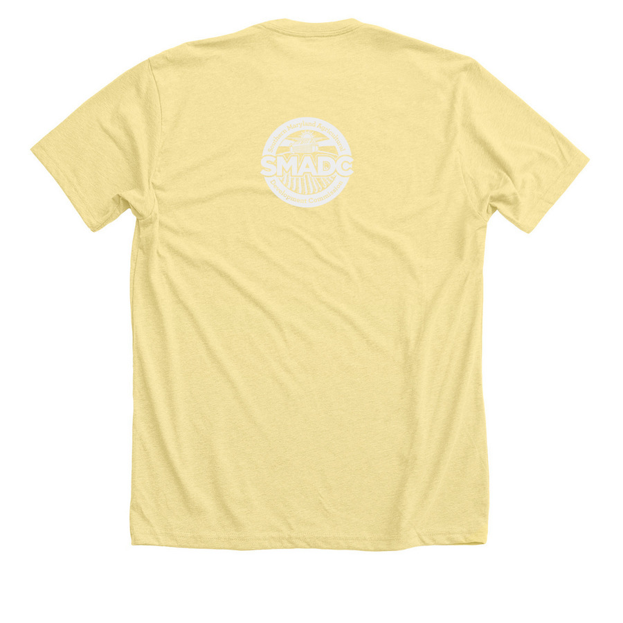 Eat Like a Local, a Heather Yellow Gold Premium Unisex Tee (back-view)