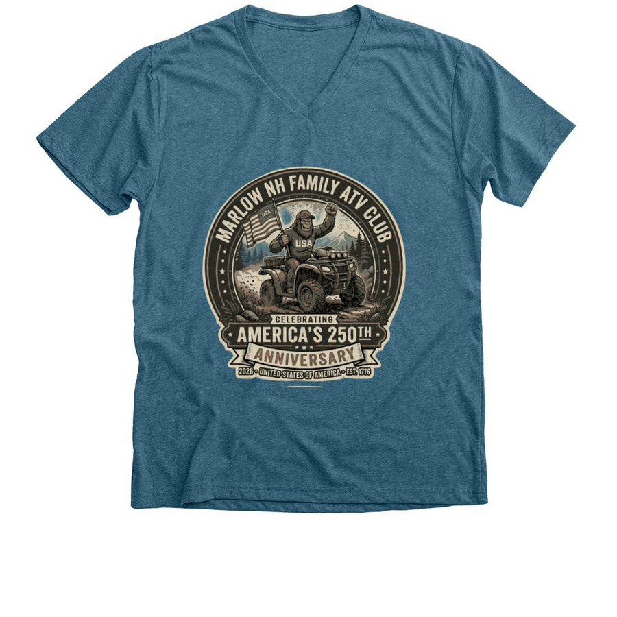 ATV Club celebrates America's 250th in Marlow, a Heather Deep Teal Premium V-Neck Tee