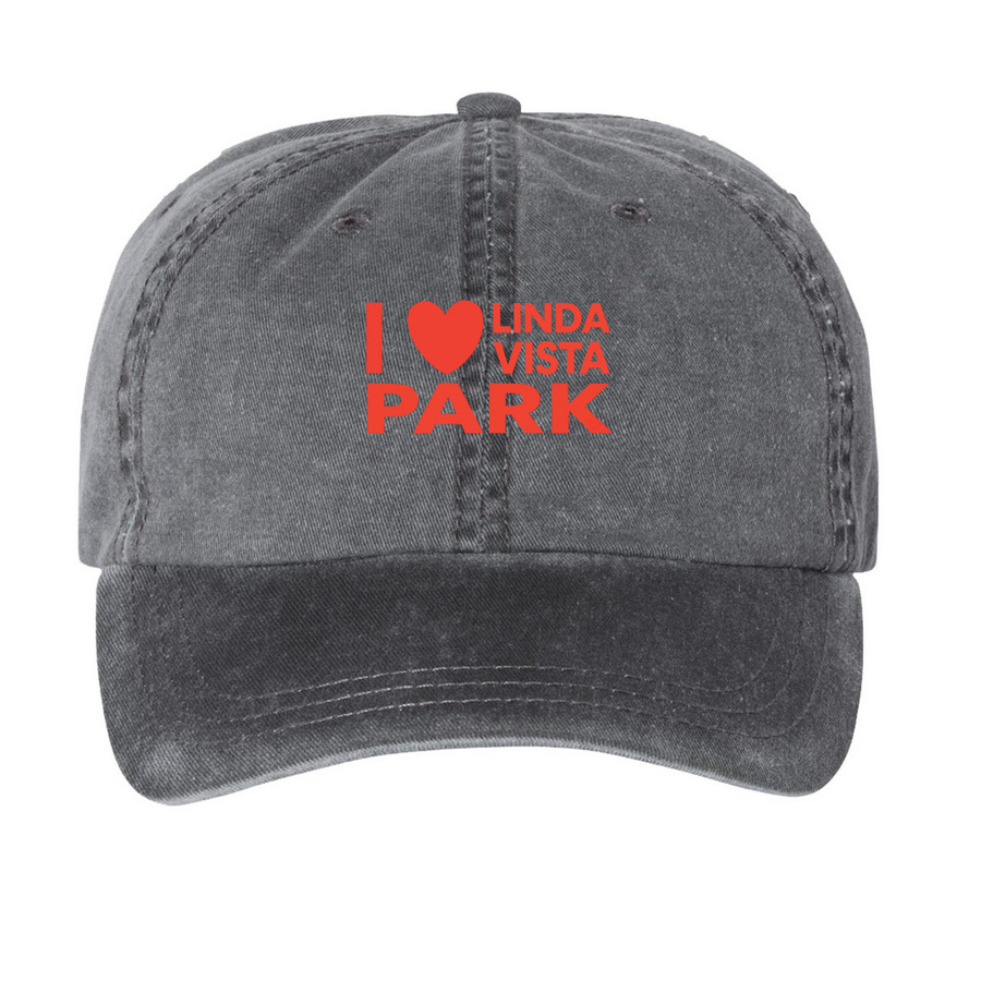 i LOVE linda vista park cap, a Black Printed Pigment Dye Baseball Cap