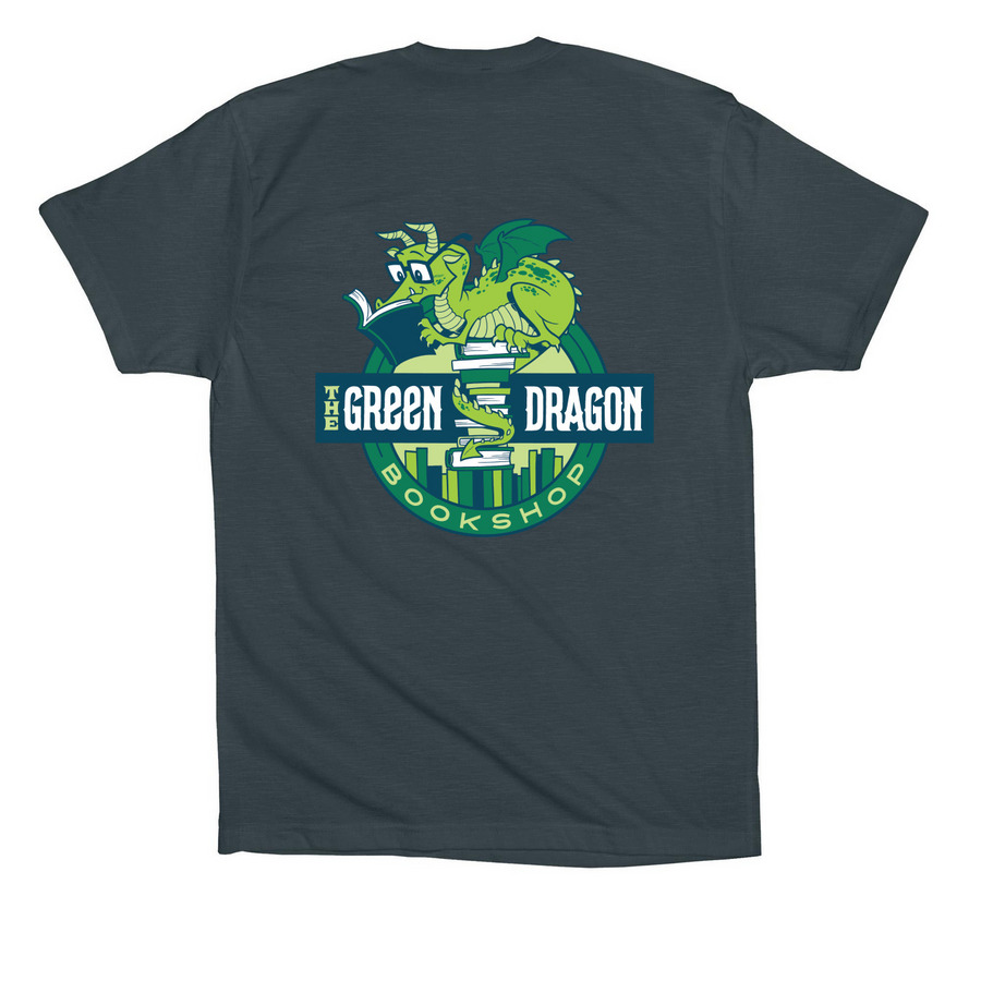Bookshop Dragon, a Dark Grey Premium Cotton Tee (back-view)