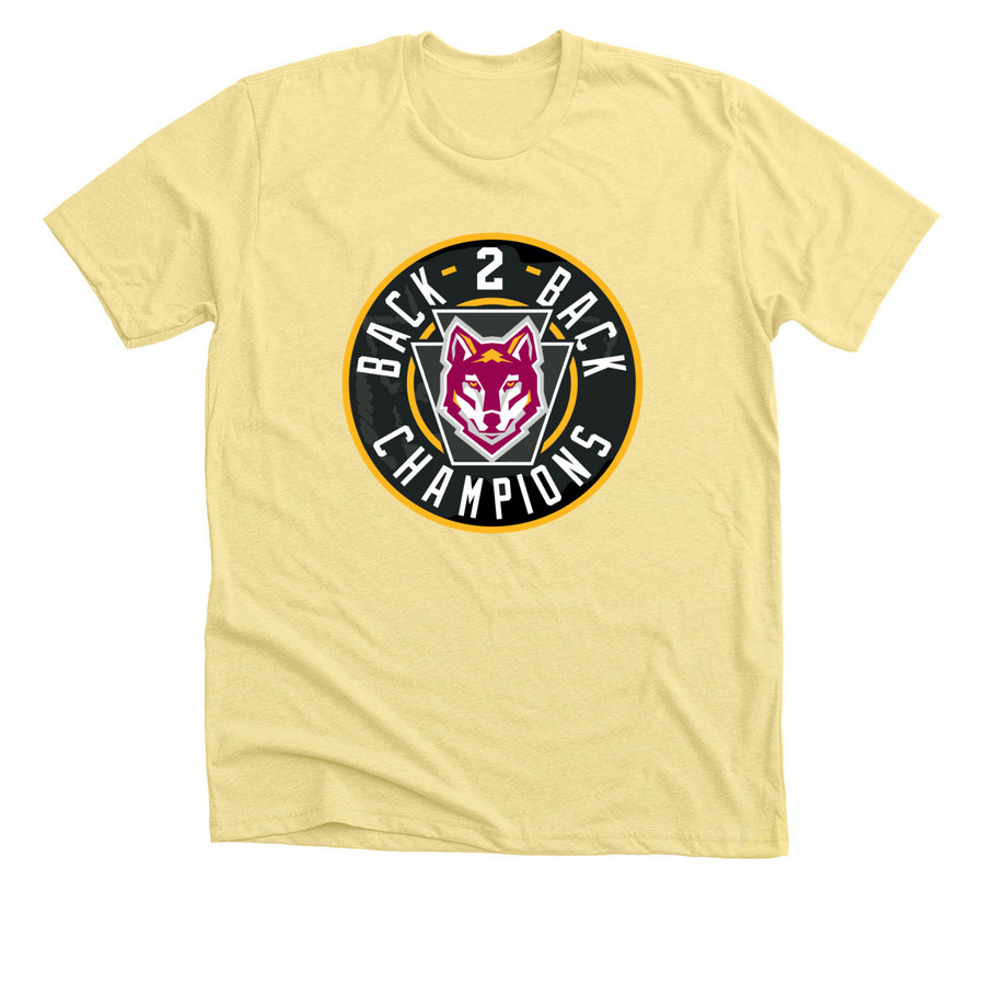 Back-2-Back Champs, a Heather Yellow Gold Premium Unisex Tee