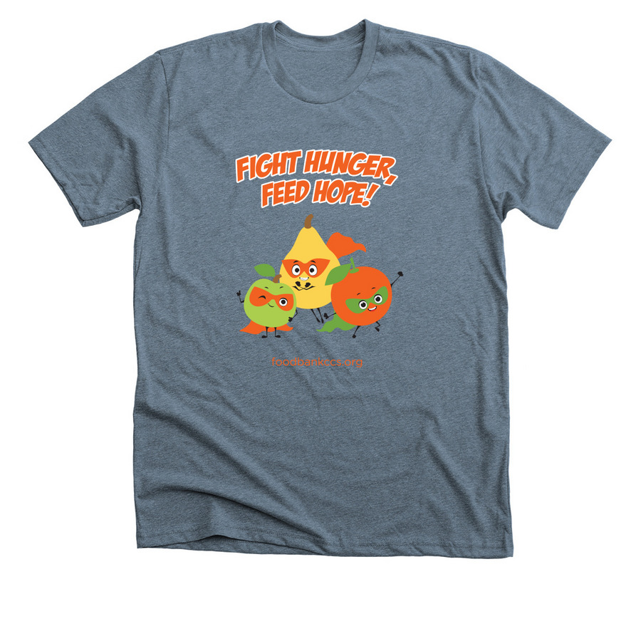 Hunger Action Heroes - Front Design, a Heather Slate Premium Unisex Tee