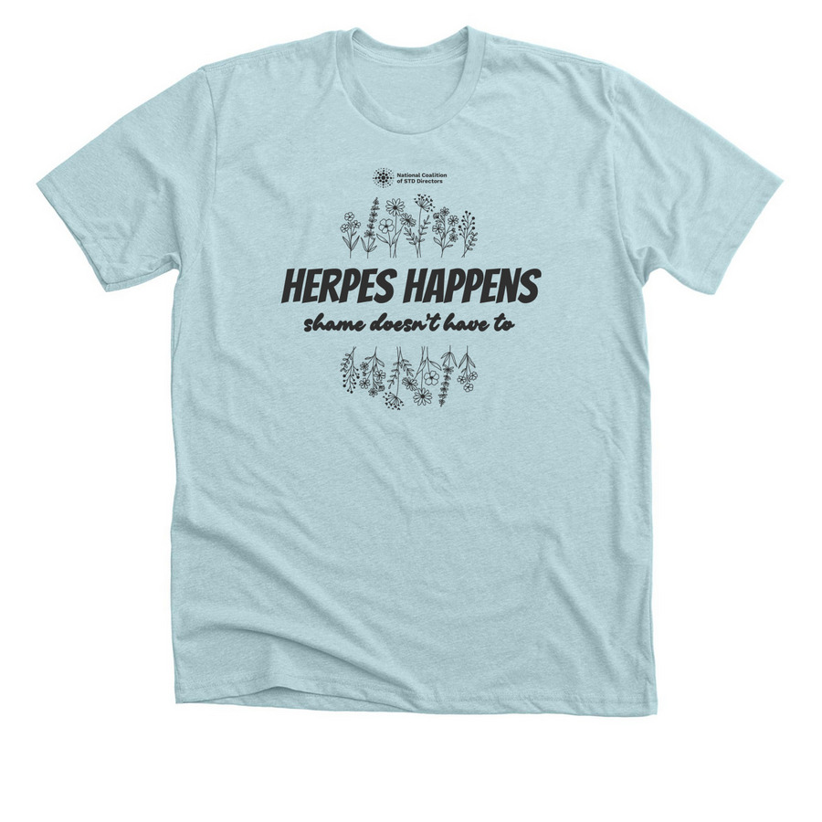 Herpes Happens, a Heather Ice Blue Premium Unisex Tee