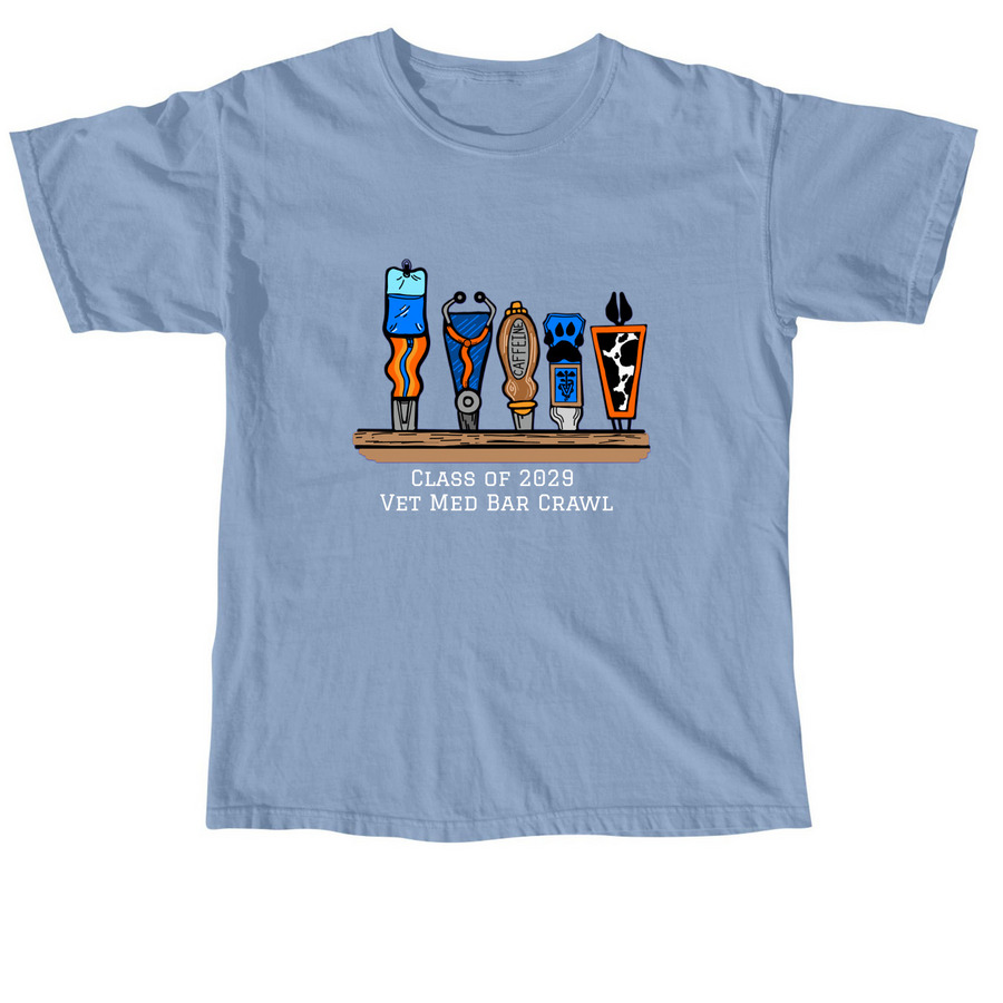 Class of 2029 Vet Med Bar Crawl T shirt, a Washed Denim Comfort Colors Unisex Tee