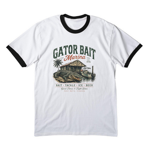 Gator Bait Marina T-Shirt&nbsp;, a White/ Jet Black Cotton Ringer Tee