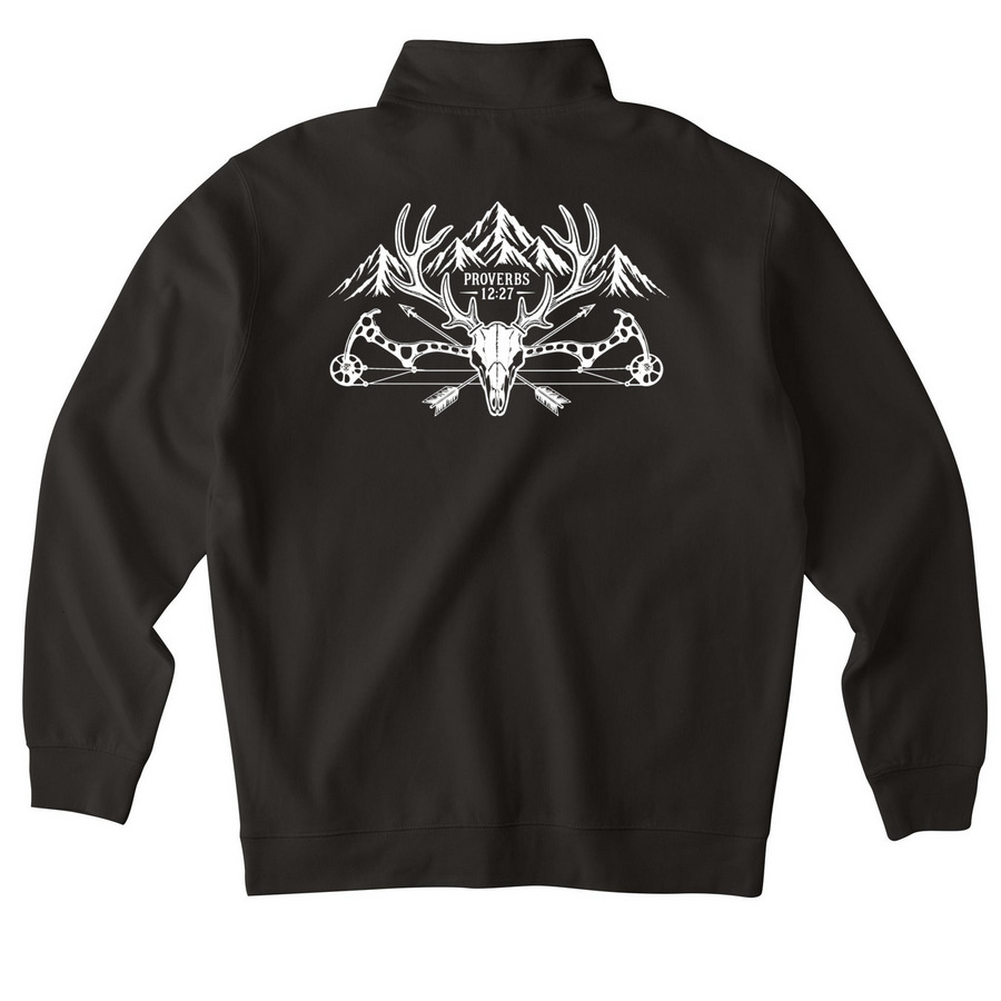 Diligent: A Bow Hunter Design, a Black Midweight Quarter Zip Pullover (back-view)