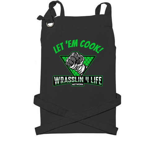 Let 'em Cook Wrasslin' Apron, a Black Cotton Canvas Pocket Apron