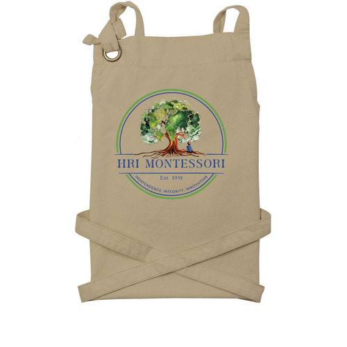 Cotton Canvas Pocket Apron with Color Print, a Khaki Cotton Canvas Pocket Apron
