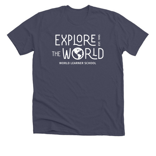 25/26 "Explore the World", a Heather Midnight Navy Premium Unisex Tee