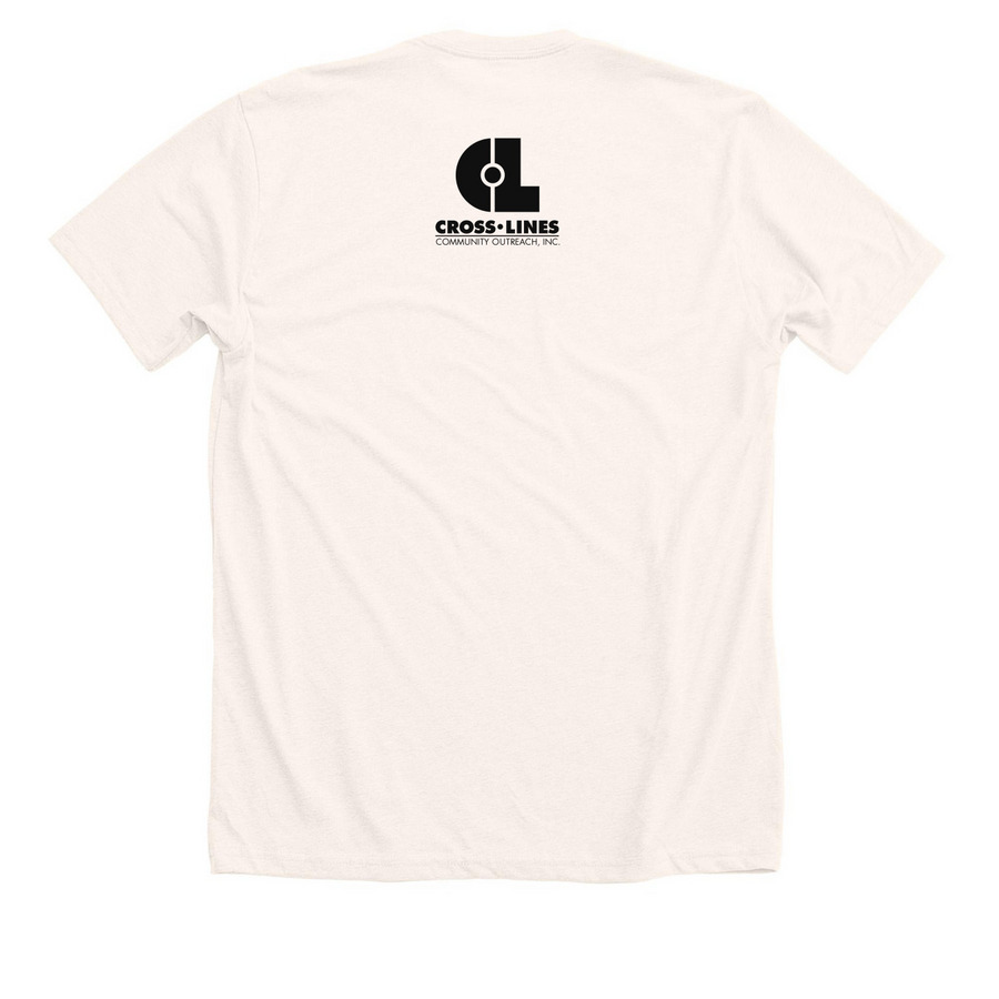 Housing, Food, & Dignity For All, a Heather Natural Premium Unisex Tee (back-view)