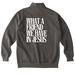 What a friend we have in Jesus (pocket logo), a Pepper Comfort Colors Quarter Zip Pullover (back-view)