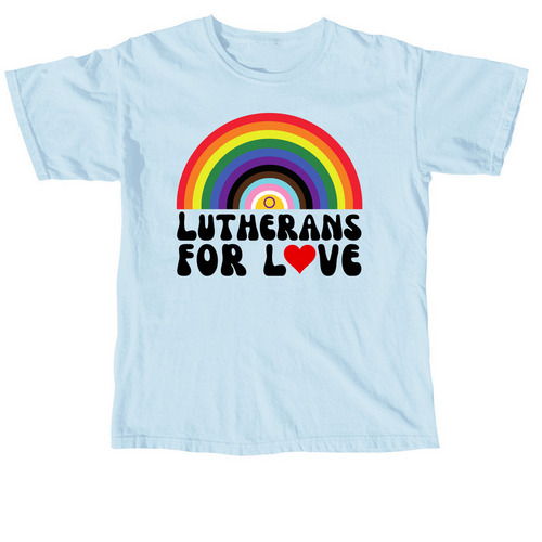 Comfort Colors Lutherans for Love front only, a Chambray Comfort Colors Unisex Tee