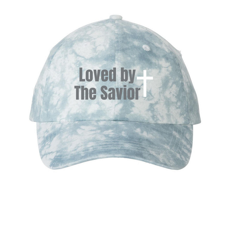 Loved by the Savior, a Light Blue Printed Tie Dye Baseball Hat