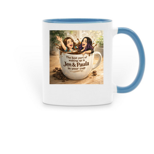 Have a drink with us, a Light Blue Two-Tone Ceramic Mug