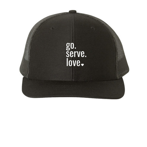 go. serve. love. (hats!), a Black Printed Snapback Trucker Cap