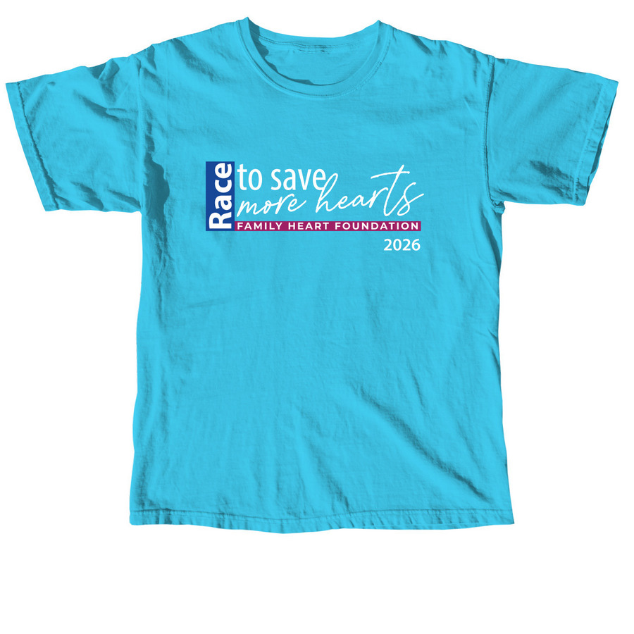 2026 Race to Save More Hearts - Adult Size, a Lagoon Blue Comfort Colors Unisex Tee