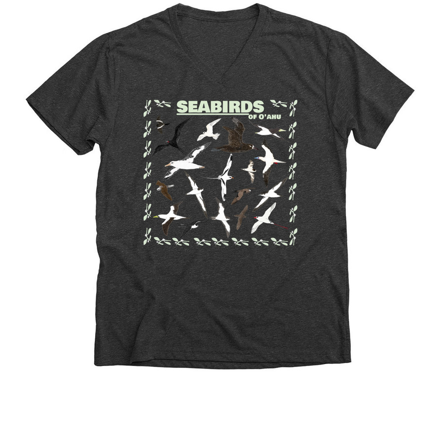 Seabirds of O'ahu, a Dark Grey Heather Premium V-Neck Tee