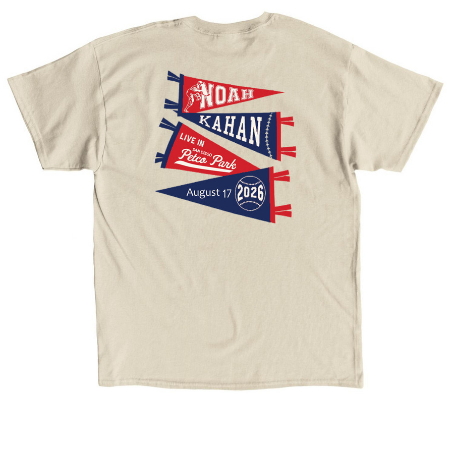 Noah Kahan&nbsp;San Diego&nbsp;Merch, a Sand Classic Unisex Tee (back-view)