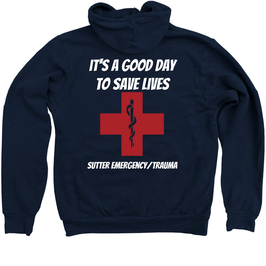 Sutter ER/Trauma&nbsp; (Smiley face), a Navy Zip Up Hoodie (back-view)