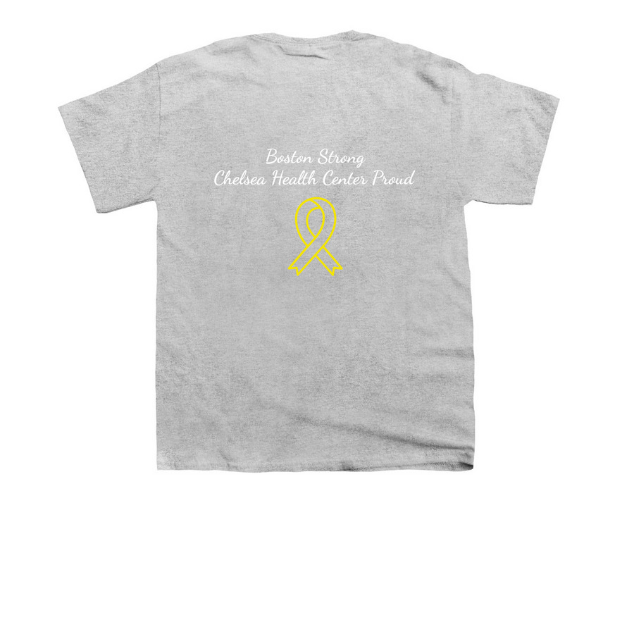 Running for MGH and Pediatric Cancer, a Sport Grey Youth Unisex Tee (back-view)