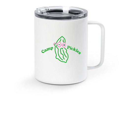 Camp Pickles, a White Stainless Steel Travel Mug