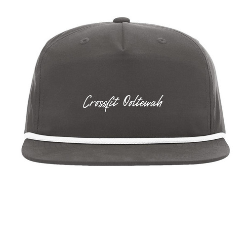 Script Hat, a Charcoal/ White Printed Umpqua Snapback Cap