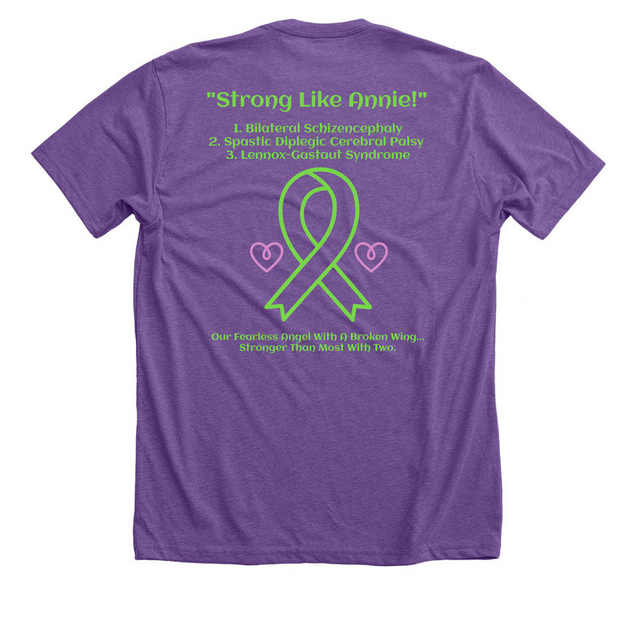 Annie Strong 2026, a Heather Team Purple Premium Unisex Tee (back-view)