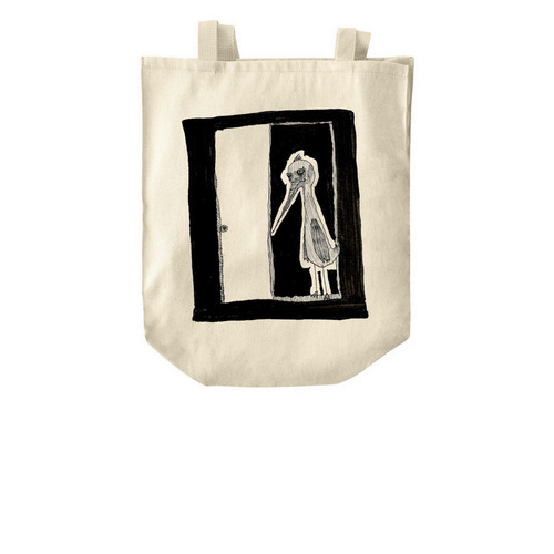 Sad Bird Tote, a Natural Over-the-Shoulder Shopping Tote Bag
