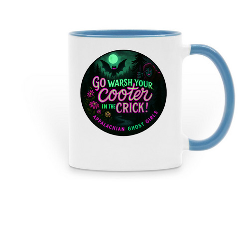 Cooter Warsh Coffee Mug, a Light Blue Two-Tone Ceramic Mug