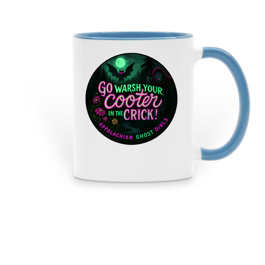Cooter Warsh Coffee Mug, a Light Blue Two-Tone Ceramic Mug
