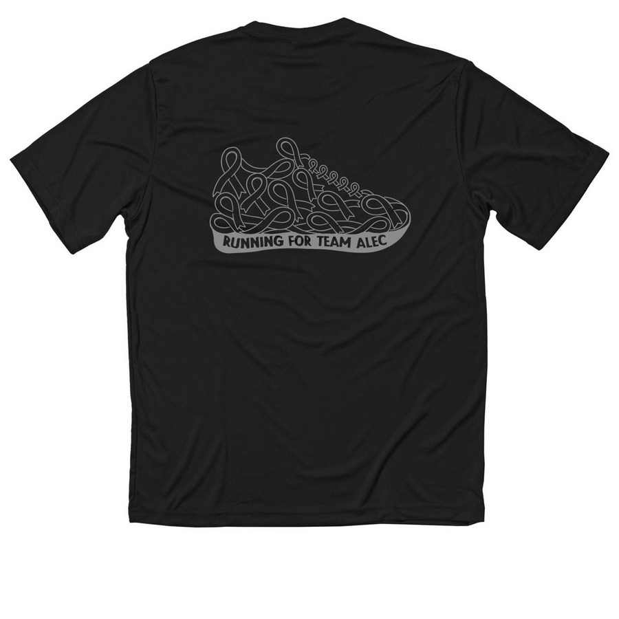 Running for Team Alec, a Black Classic Performance Tee (back-view)