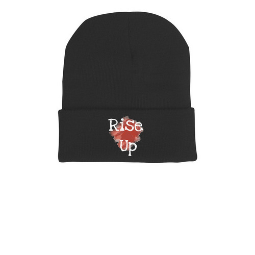 Rise Up Beanie, a Black Printed Cuffed Beanie