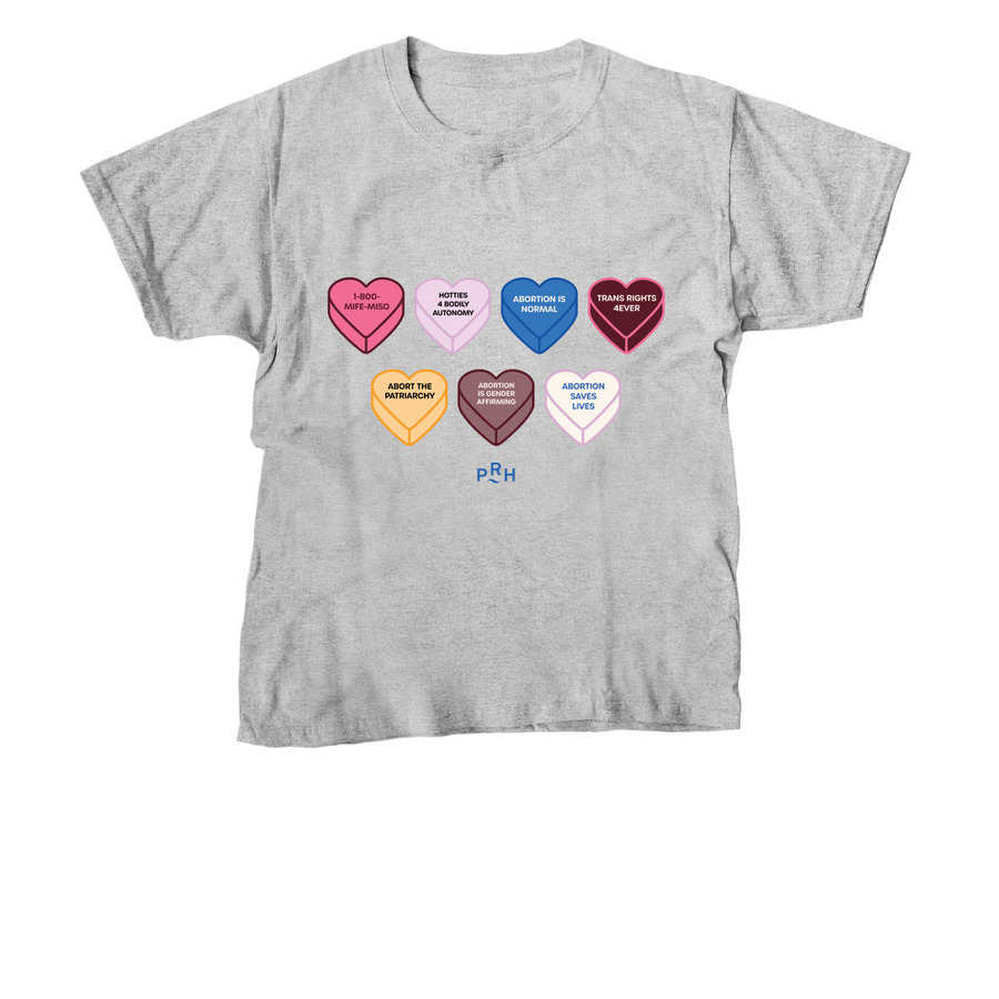 Abortion Candy Hearts, a Sport Grey Youth Unisex Tee