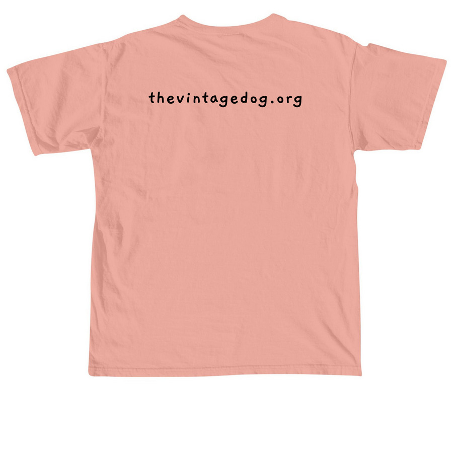 The Vintage Dog Journey, a Peachy Comfort Colors Unisex Tee (back-view)