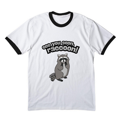 see you soon, raccoon, a White/ Jet Black Cotton Ringer Tee