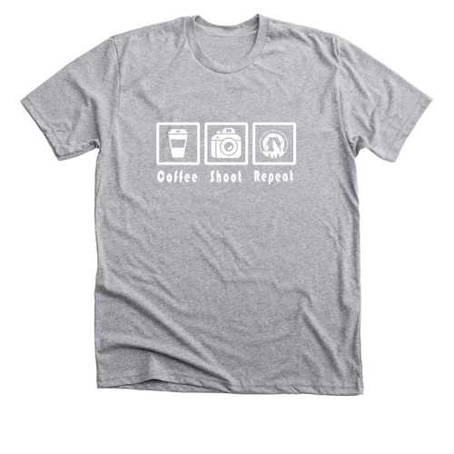 Coffee | Shoot | Repeat, a Athletic Heather Premium Unisex Tee