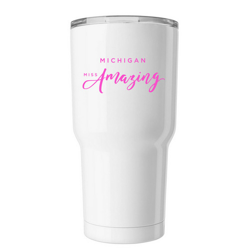Pink Michigan Miss Amazing Tumbler, a White Insulated Tumbler