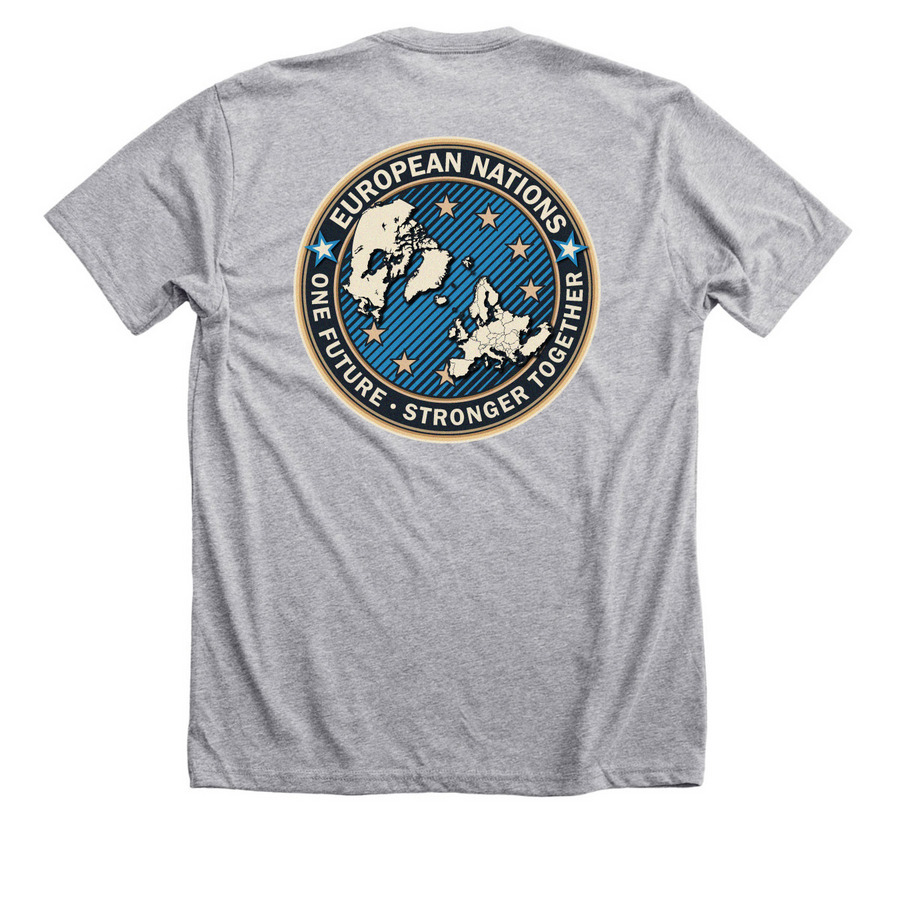 Stronger Together: European Nations, a Athletic Heather Premium Unisex Tee (back-view)