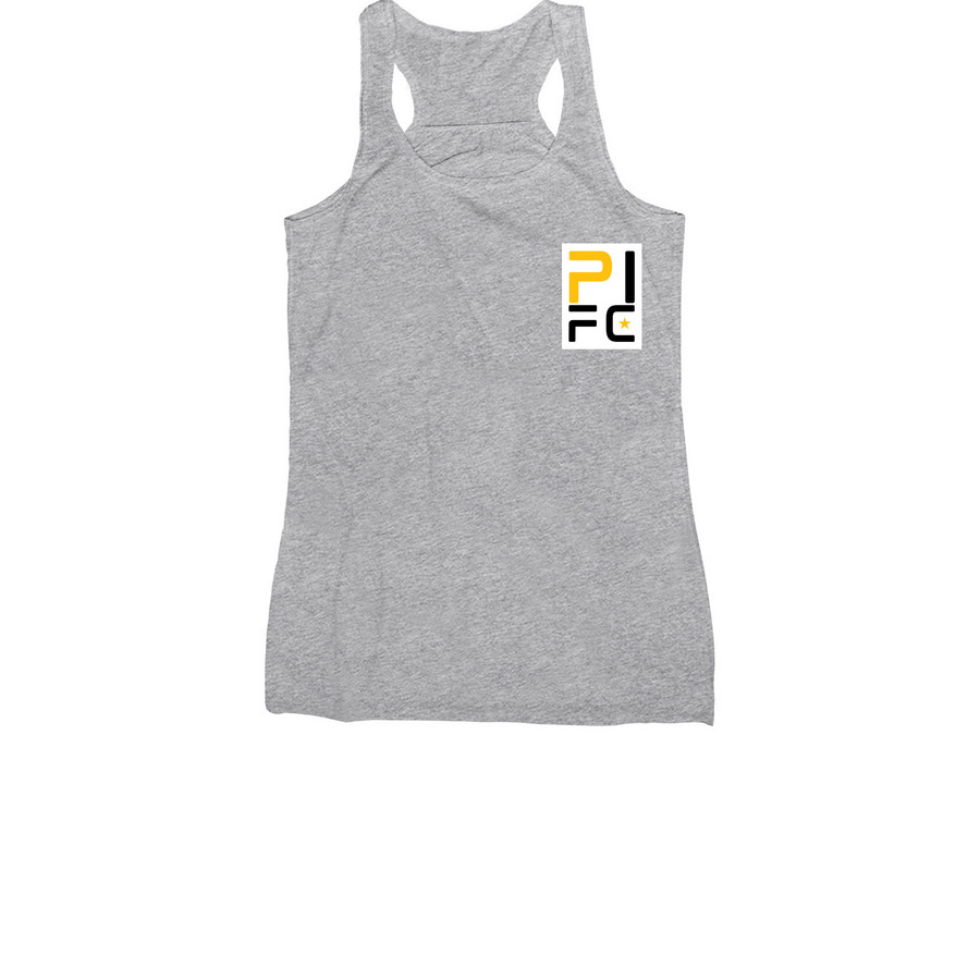 PIFC-Small White Box/Cotton, a Athletic Heather Women's Racerback
