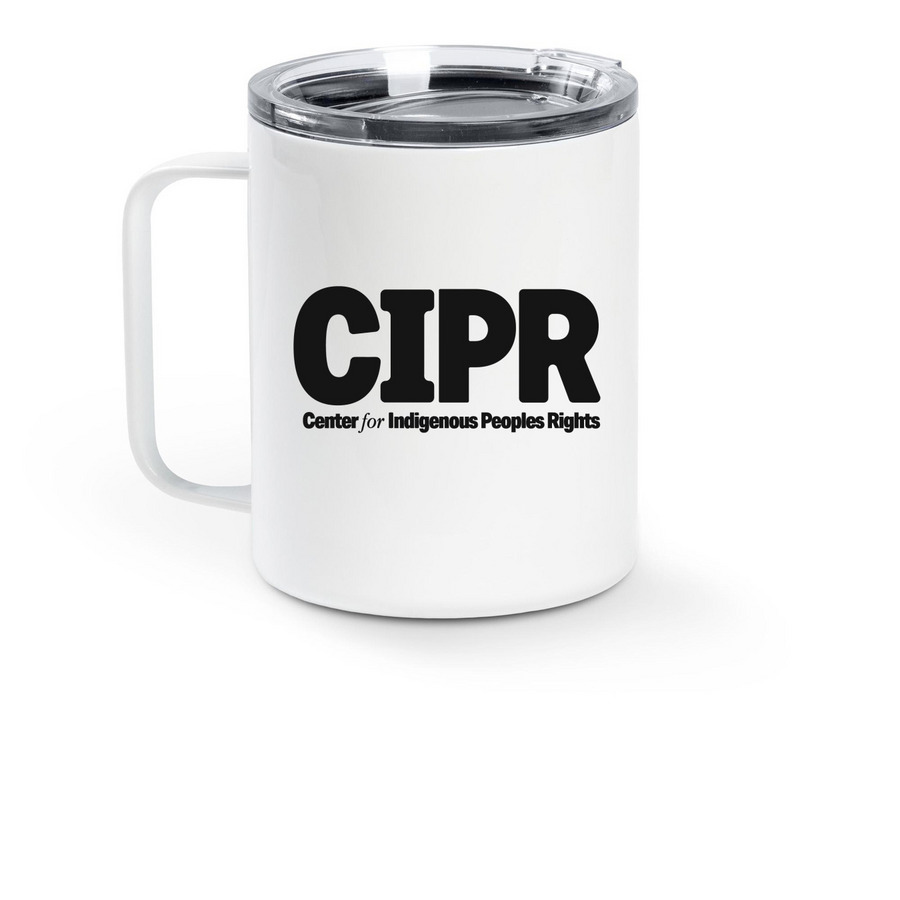 CIPR Travel Mug, a White Stainless Steel Travel Mug (back-view)
