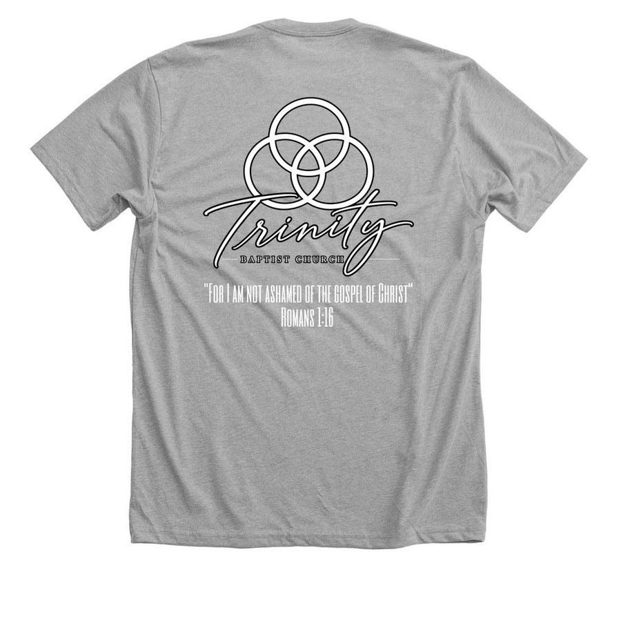 UNASHAMED, a Athletic Heather Premium Unisex Tee (back-view)
